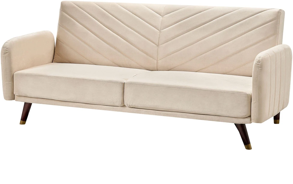 Beliani Trivietė išskleidžiama sofa SENJA, veliūras, smėlio spalvos