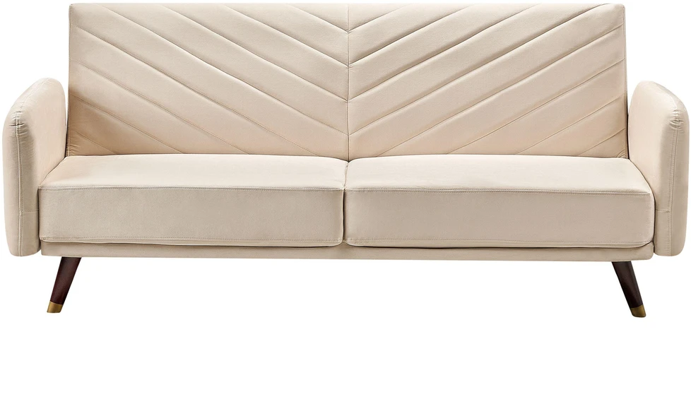 Beliani Trivietė išskleidžiama sofa SENJA, veliūras, smėlio spalvos