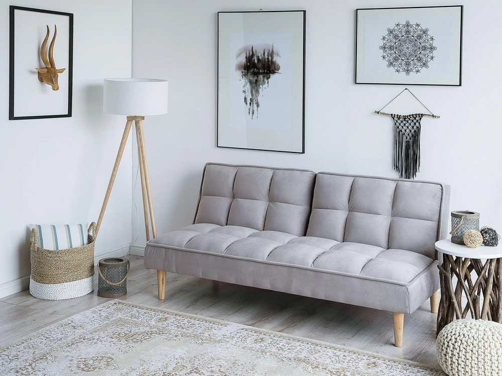 Beliani Trivietė išskleidžiama sofa SILJAN šviesiai pilka