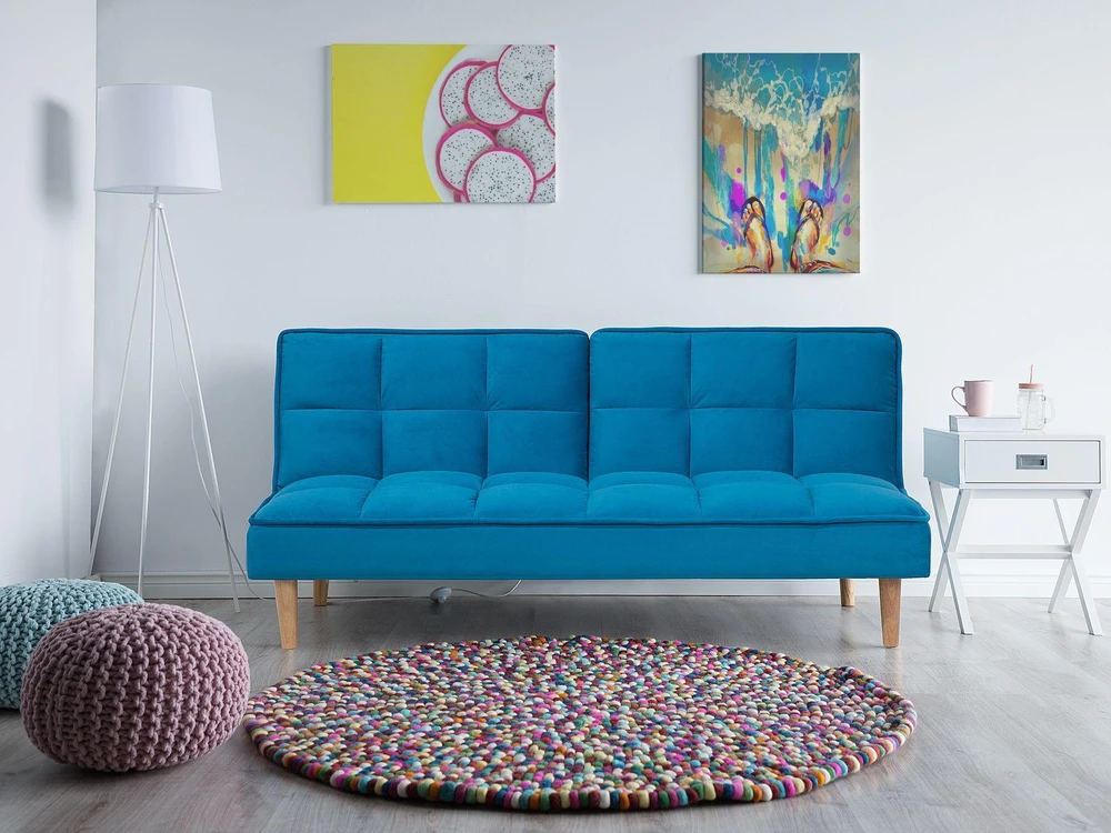 Beliani Trivietė išskleidžiama sofa SILJAN jūrinės mėlynos spalvos