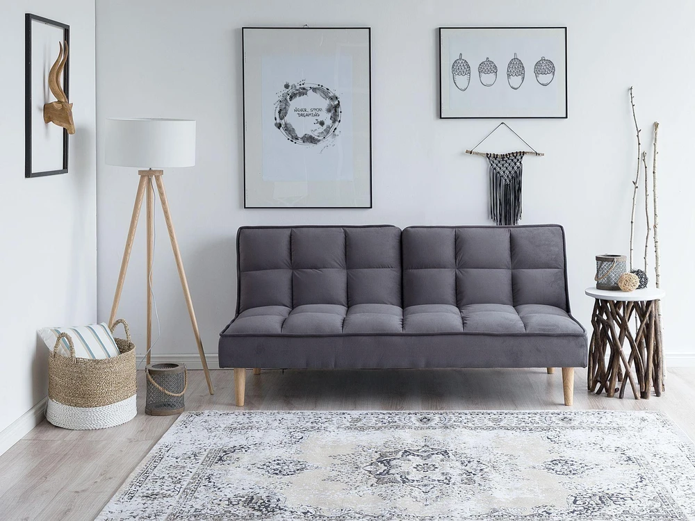 Beliani Trivietė išskleidžiama sofa SILJAN tamsiai pilka
