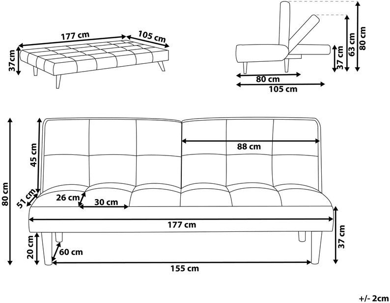 Beliani Trivietė išskleidžiama sofa SILJAN šviesiai pilka