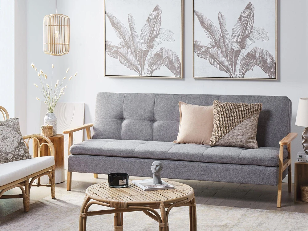 Beliani Trivietė išskleidžiama sofa TJORN šviesiai pilka