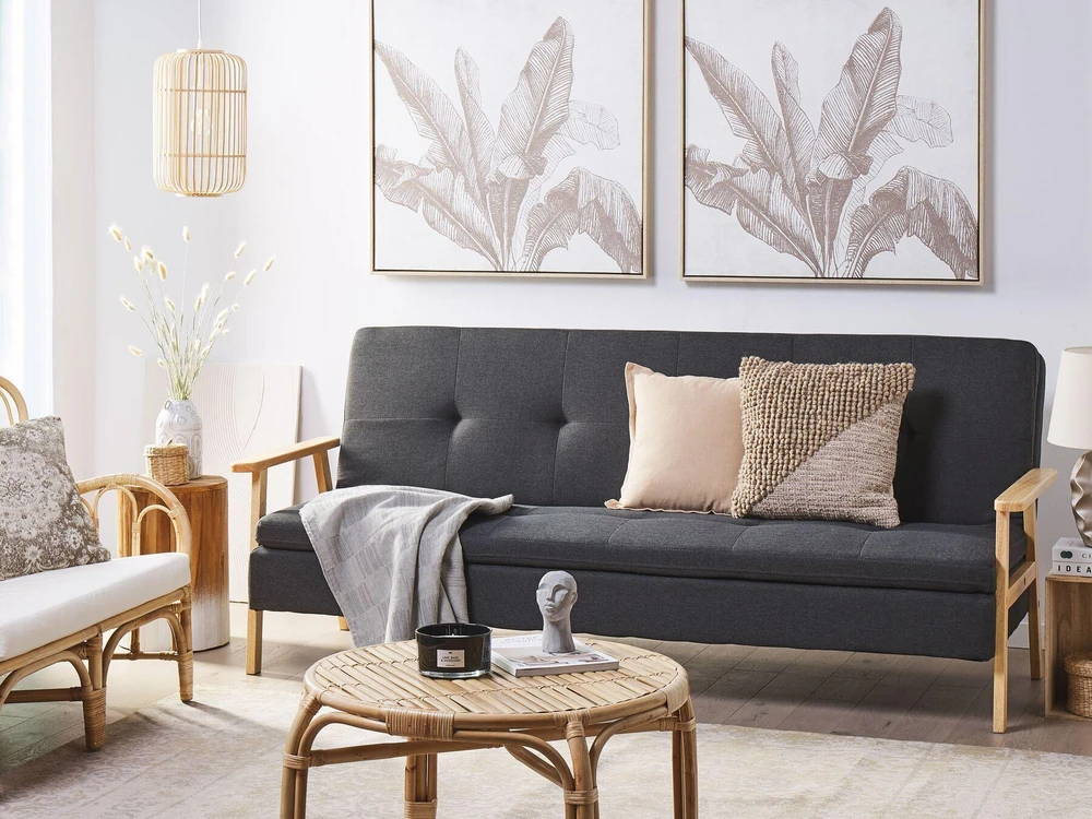 Beliani Trivietė išskleidžiama sofa TJORN tamsiai pilka