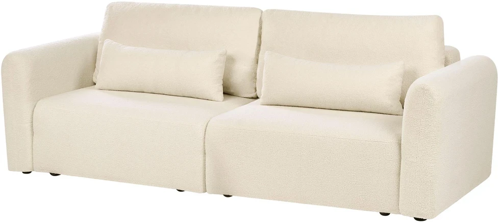 Beliani Trivietė išskleidžiama sofa VAXHOLM Boucle, kreminės spalvos su patalynės dėže