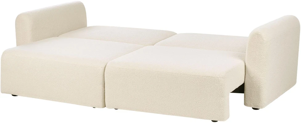 Beliani Trivietė išskleidžiama sofa VAXHOLM Boucle, kreminės spalvos su patalynės dėže