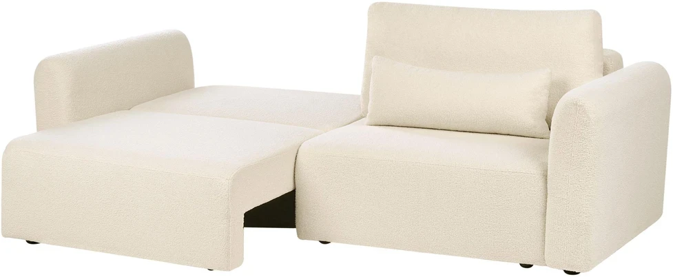 Beliani Trivietė išskleidžiama sofa VAXHOLM Boucle, kreminės spalvos su patalynės dėže