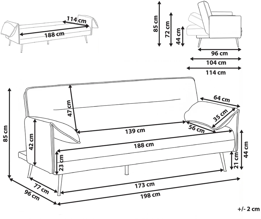 Beliani Trivietė išskleidžiama sofa VAYLA, pilka