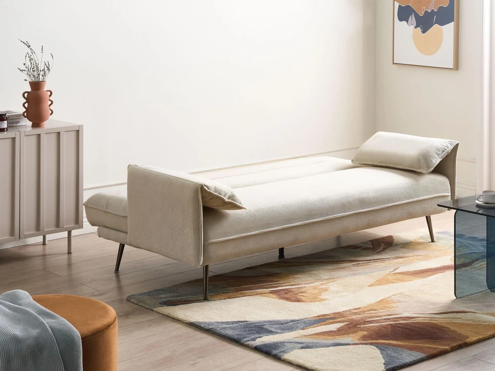 Beliani Trivietė išskleidžiama sofa VAYLA kreminės baltos spalvos