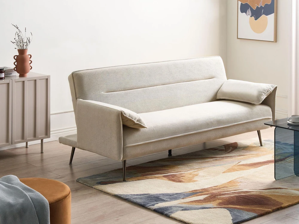 Beliani Trivietė išskleidžiama sofa VAYLA kreminės baltos spalvos