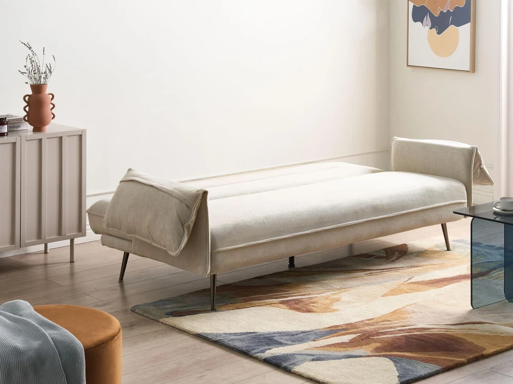 Beliani Trivietė išskleidžiama sofa VAYLA kreminės baltos spalvos