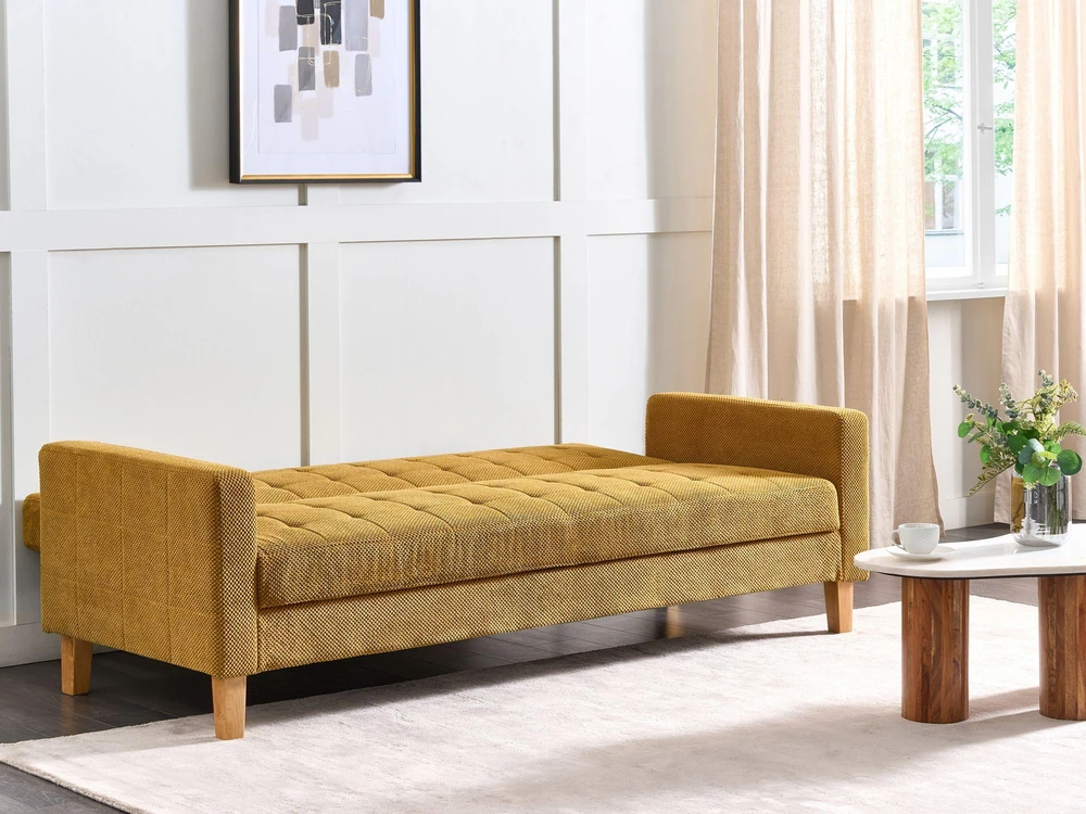 Beliani Trivietė išskleidžiama sofa VEHKOO garstyčių spalvos