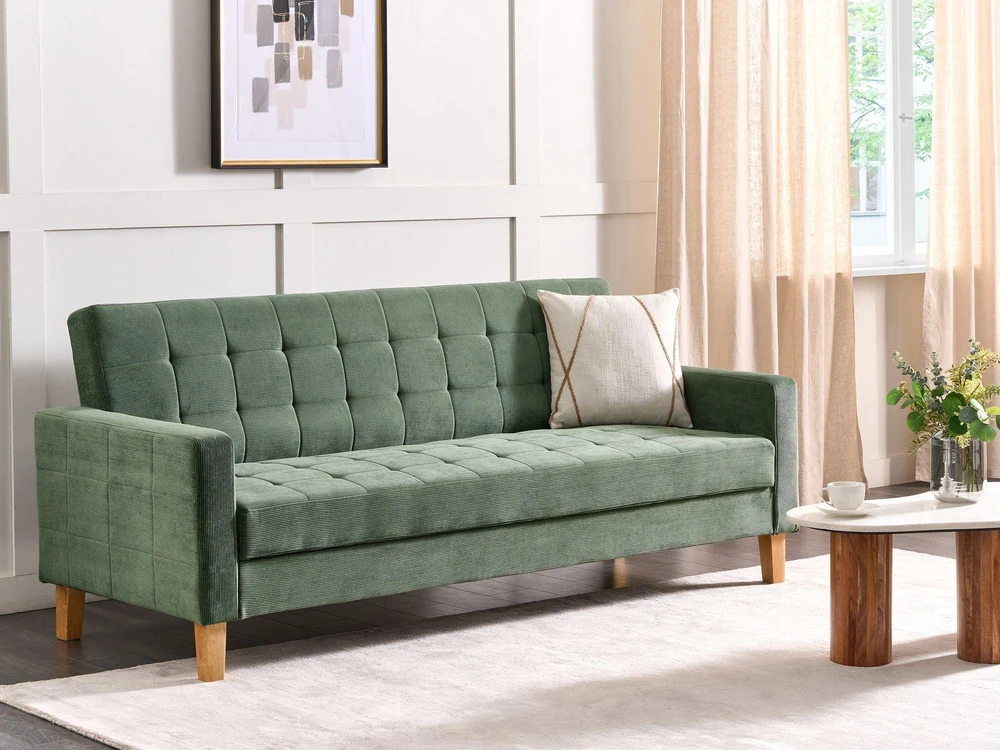 Beliani Trivietė išskleidžiama sofa VEHKOO tamsiai žalia