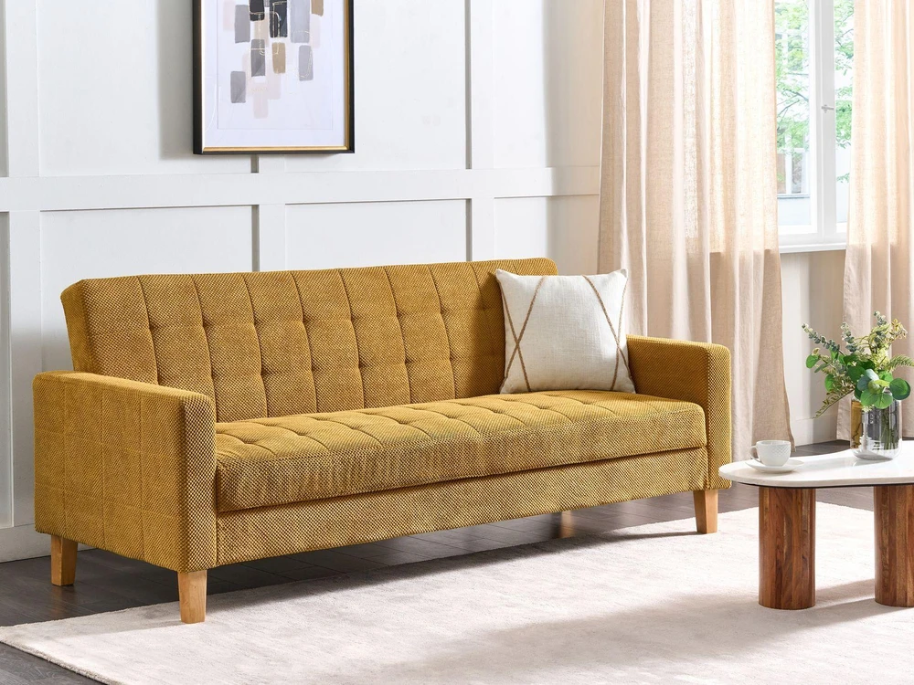 Beliani Trivietė išskleidžiama sofa VEHKOO garstyčių spalvos