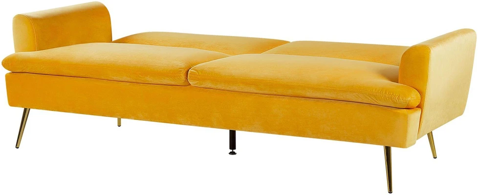 Beliani Trivietė išskleidžiama sofa VETTRE, veliūras, geltona