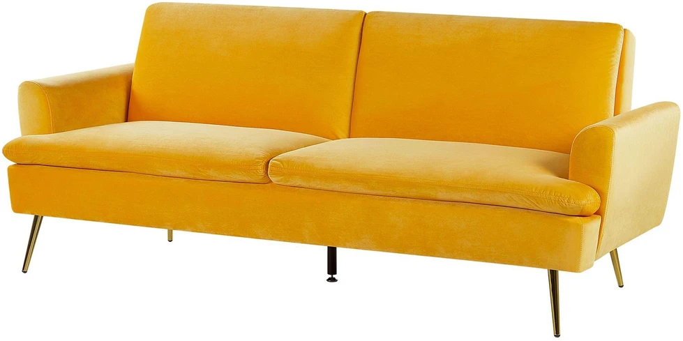 Beliani Trivietė išskleidžiama sofa VETTRE, veliūras, geltona