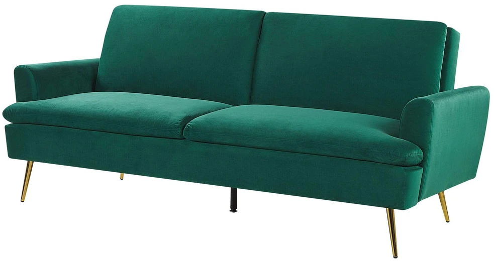 Beliani Trivietė išskleidžiama sofa VETTRE, veliūras, tamsiai žalia