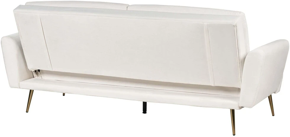 Beliani Trivietė išskleidžiama sofa VETTRE aksominė, kremiškai balta