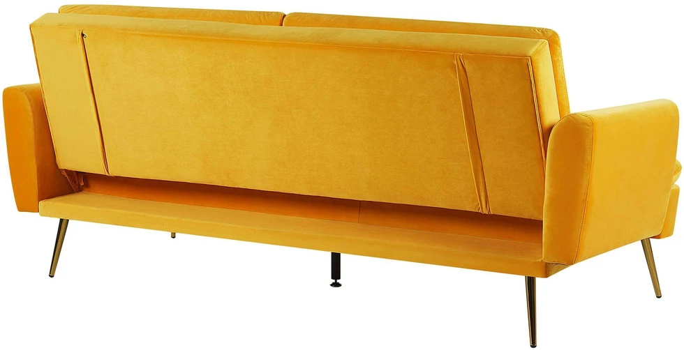 Beliani Trivietė išskleidžiama sofa VETTRE, veliūras, geltona