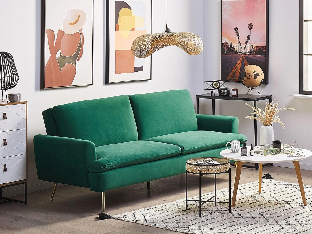 Beliani Trivietė išskleidžiama sofa VETTRE, veliūras, tamsiai žalia