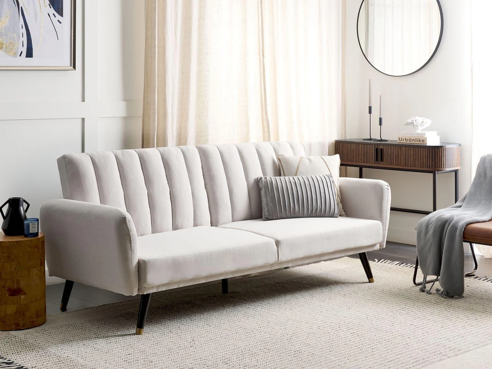 Beliani Trivietė išskleidžiama sofa VIMMERBY, smėlio spalvos
