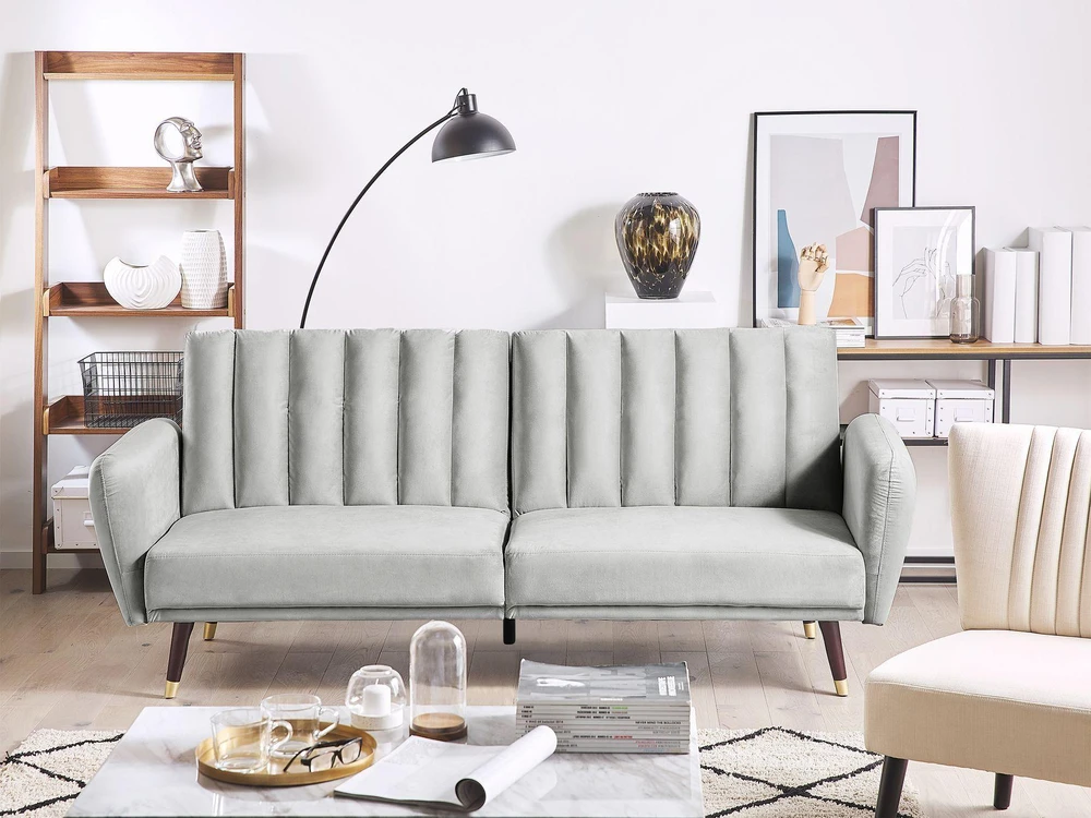Beliani Trivietė išskleidžiama sofa VIMMERBY, šviesiai pilkas veliūras