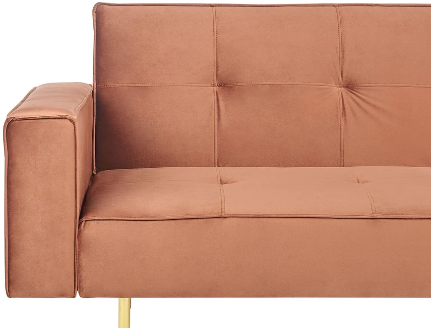 Beliani Trivietė išskleidžiama sofa VISNES veliūrinė aukso ruda