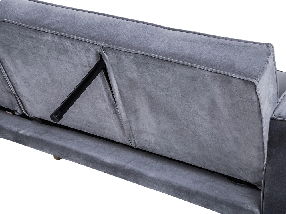 Beliani Trivietė išskleidžiama sofa VISNES, veliūrinė, pilka