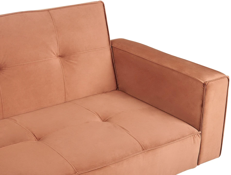Beliani Trivietė išskleidžiama sofa VISNES veliūrinė aukso ruda