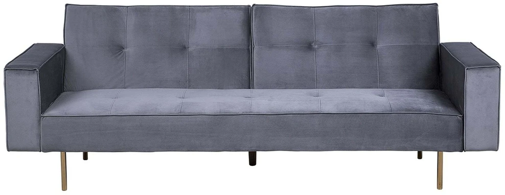 Beliani Trivietė išskleidžiama sofa VISNES, veliūrinė, pilka