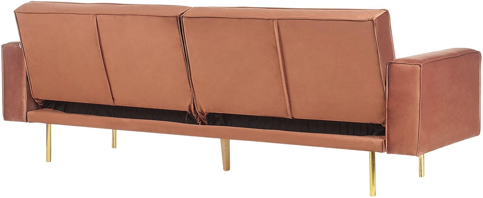 Beliani Trivietė išskleidžiama sofa VISNES veliūrinė aukso ruda