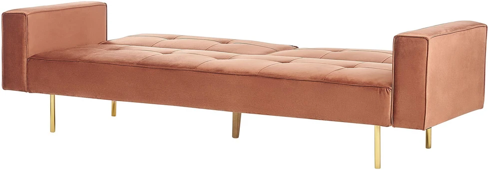 Beliani Trivietė išskleidžiama sofa VISNES veliūrinė aukso ruda