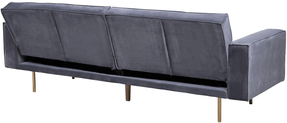 Beliani Trivietė išskleidžiama sofa VISNES, veliūrinė, pilka