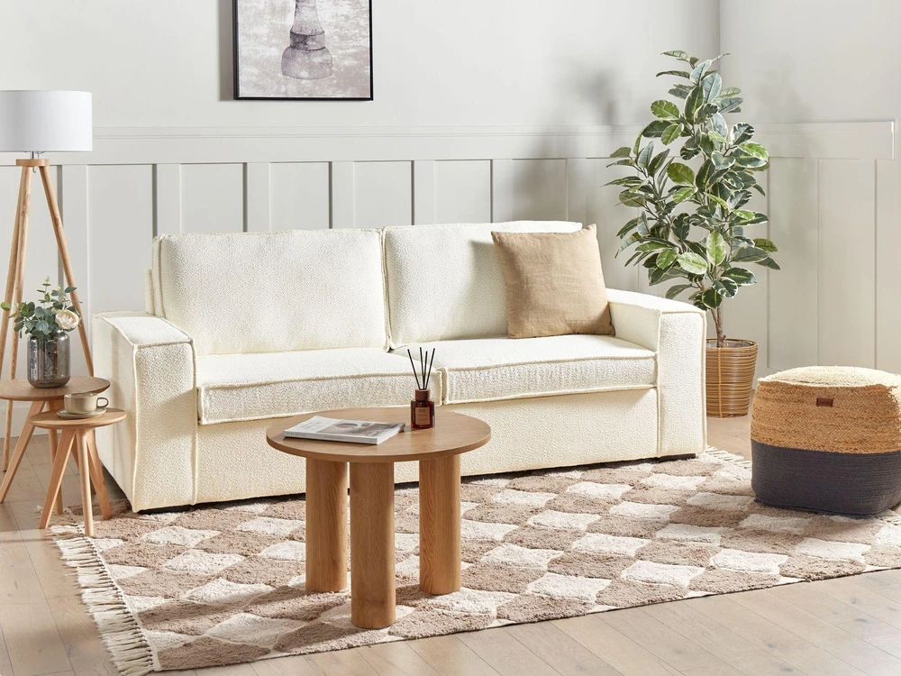Beliani Trivietė išskleidžiama sofa VUOKATTI Boucle, kreminė balta