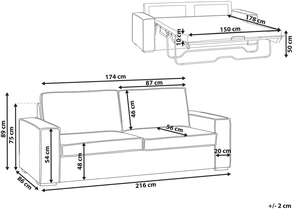 Beliani Trivietė išskleidžiama sofa VUOKATTI Boucle, kreminė balta