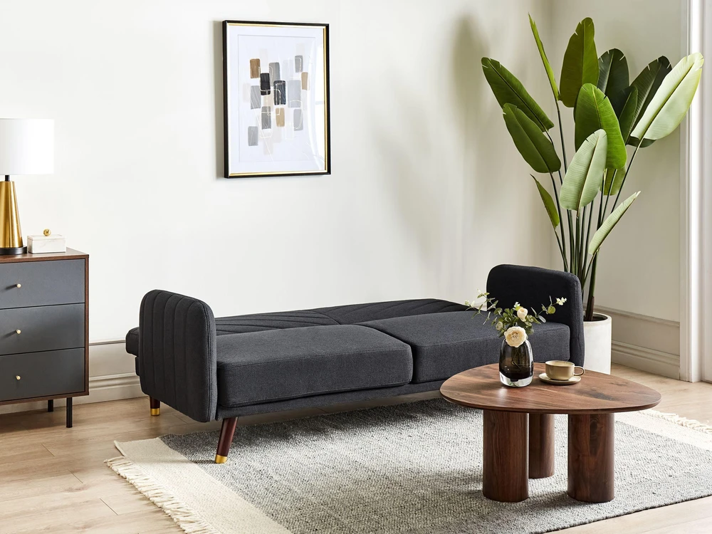 Beliani Trivietė išskleidžiamoji sofa SENJA, sintetinis linas, juoda