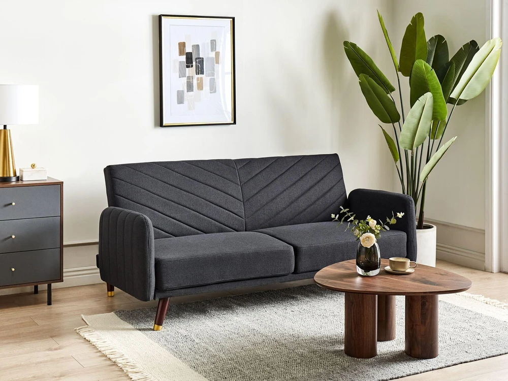 Beliani Trivietė išskleidžiamoji sofa SENJA, sintetinis linas, juoda
