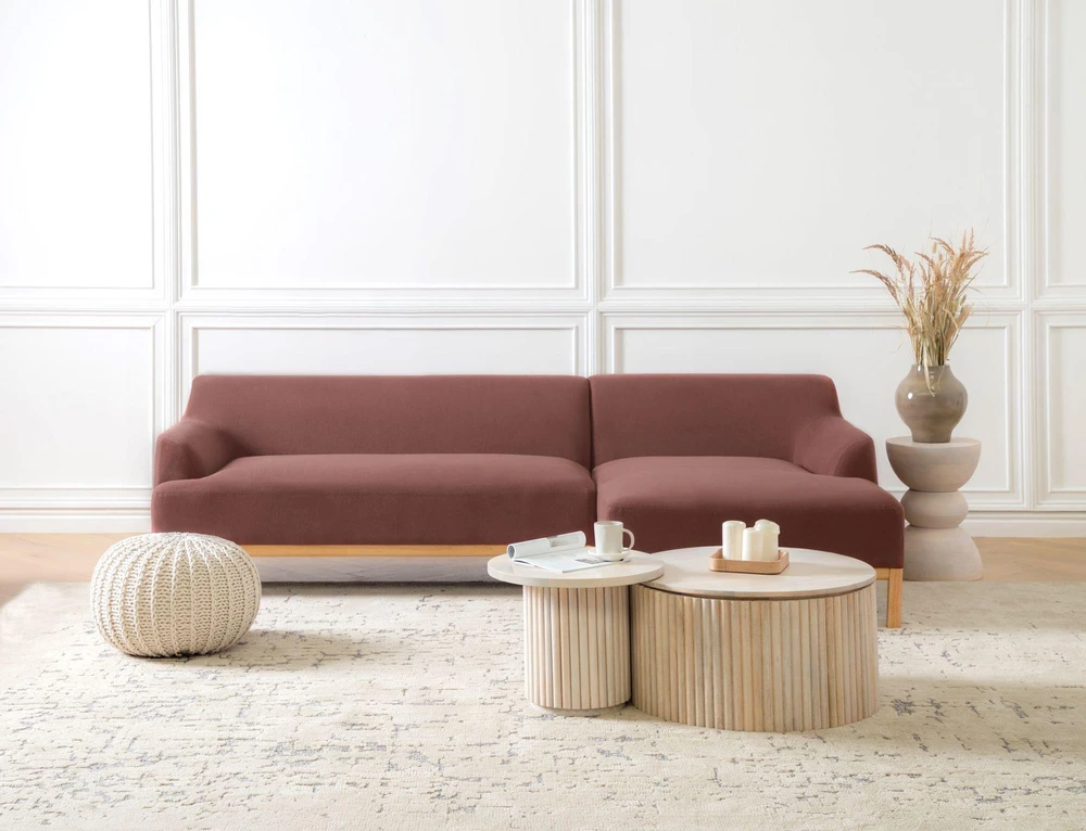Beliani Trivietė kairinė kampinė sofa SOSJO burgundo spalvos