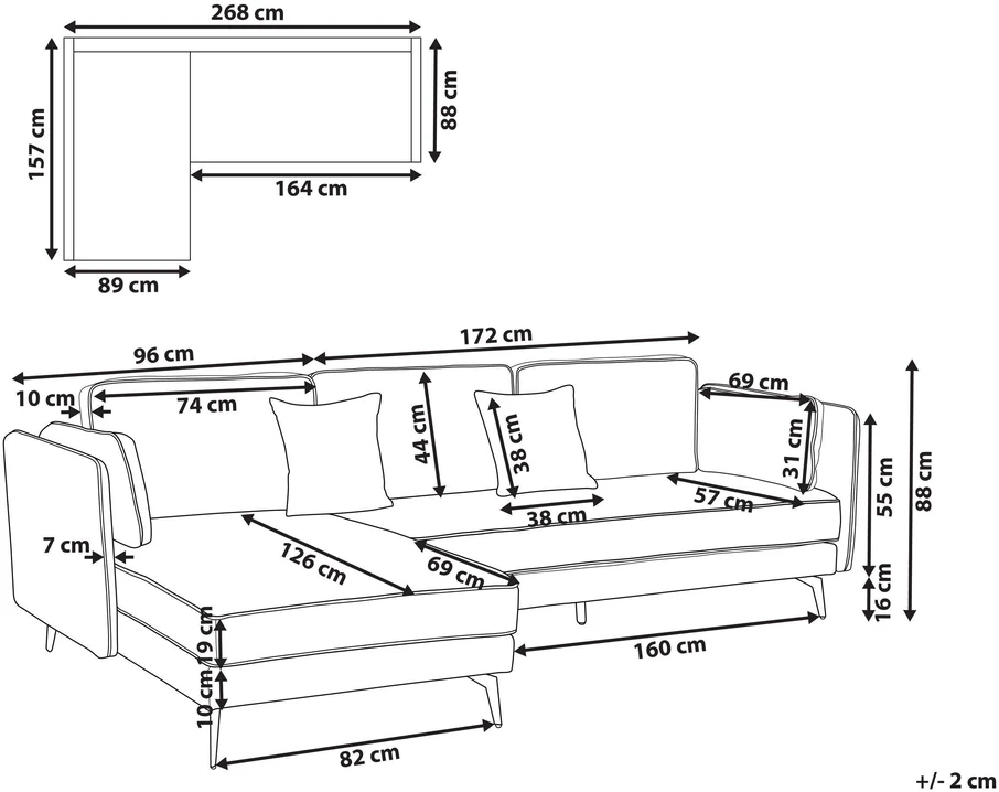 Beliani Trivietė kampinė sofa ALTAN, boucle audinys, dramblio kaulo spalva, dešininė
