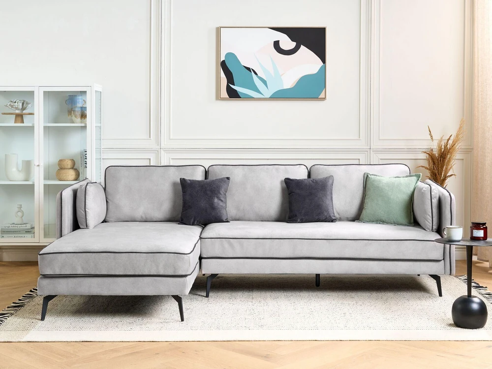 Beliani Trivietė kampinė sofa ALTAN, veliūras, šviesiai pilka, dešininė