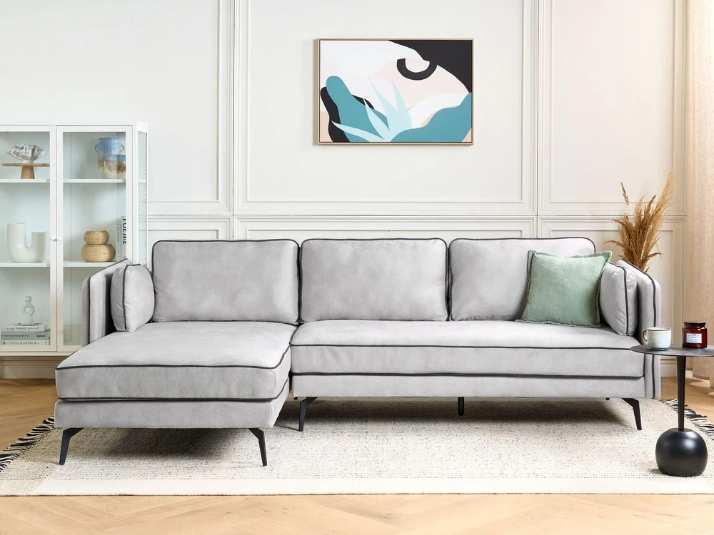 Beliani Trivietė kampinė sofa ALTAN, veliūras, šviesiai pilka, dešininė