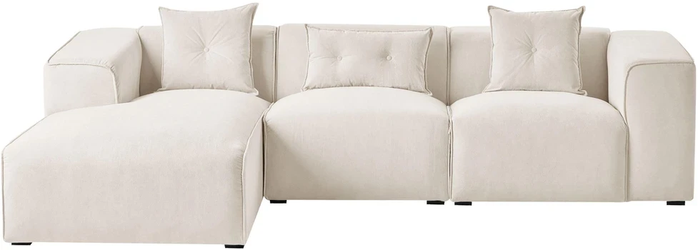 Beliani Trivietė kampinė sofa DOLVA iš velveto, kreminės spalvos, dešininė