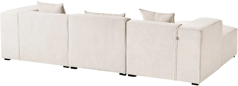 Beliani Trivietė kampinė sofa DOLVA iš velveto, kreminės spalvos, dešininė