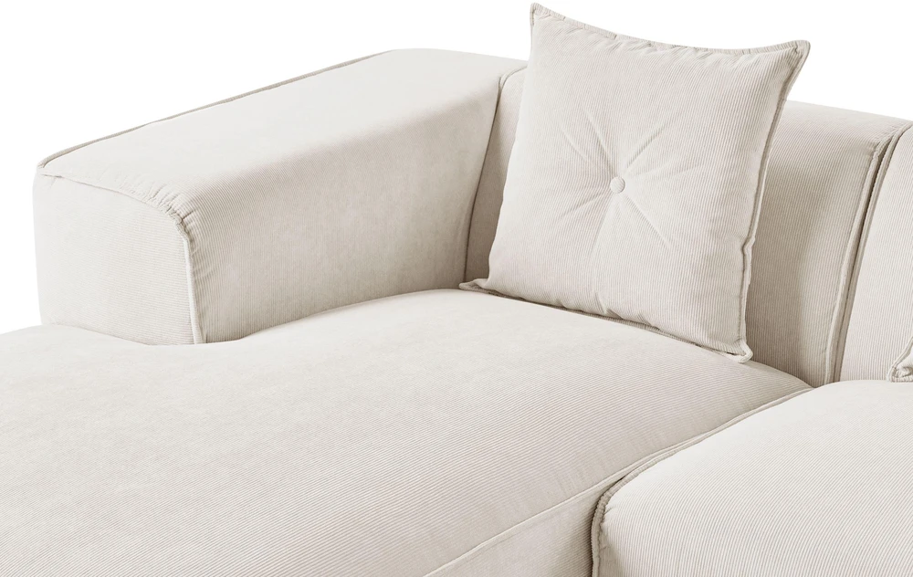 Beliani Trivietė kampinė sofa DOLVA iš velveto, kreminės spalvos, dešininė