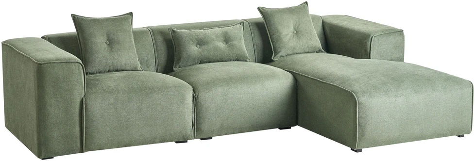 Beliani Trivietė kampinė sofa DOLVA, šenilinė, tamsiai žalia, kairinė