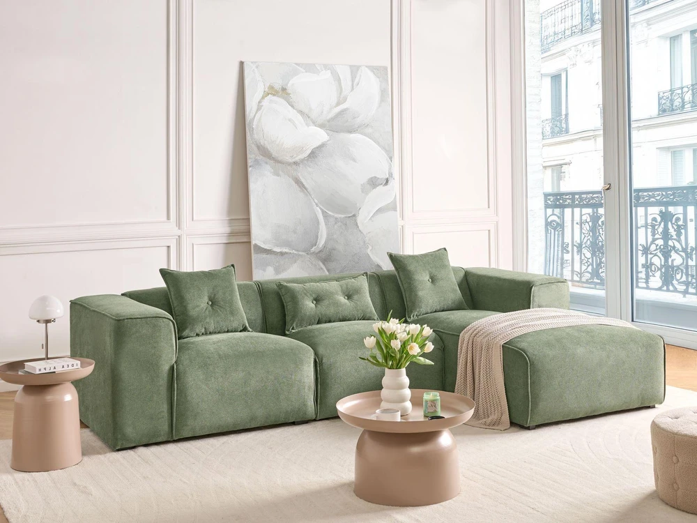 Beliani Trivietė kampinė sofa DOLVA, šenilinė, tamsiai žalia, kairinė