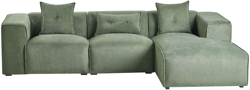 Beliani Trivietė kampinė sofa DOLVA, šenilinė, tamsiai žalia, kairinė