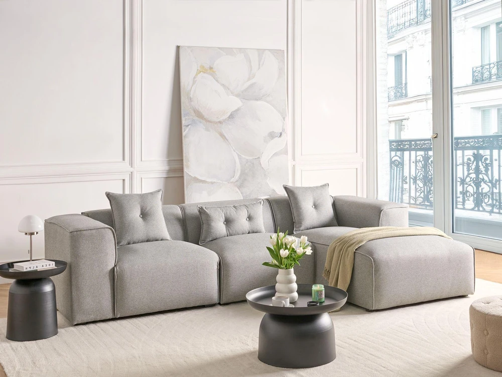 Beliani Trivietė kampinė sofa DOLVA, šviesiai pilka, kairinė