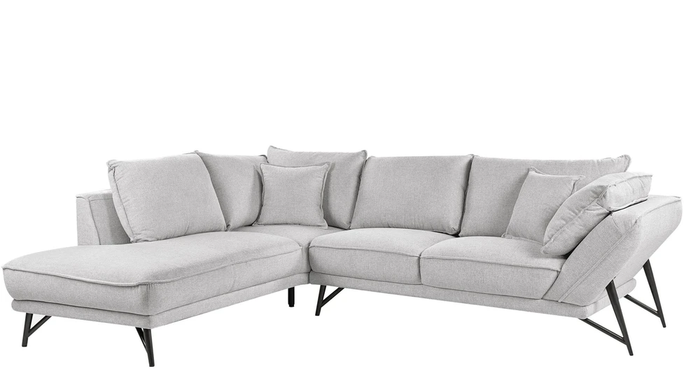 Beliani Trivietė kampinė sofa ELGA, linas, šviesiai pilka, dešininė
