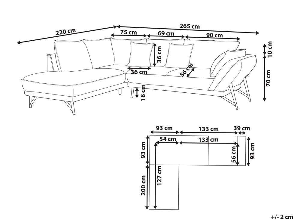 Beliani Trivietė kampinė sofa ELGA, linas, šviesiai pilka, dešininė